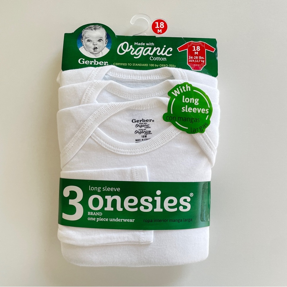 Gerber Organic 3 Long Sleeve Onesies, white - Picture 9 of 11